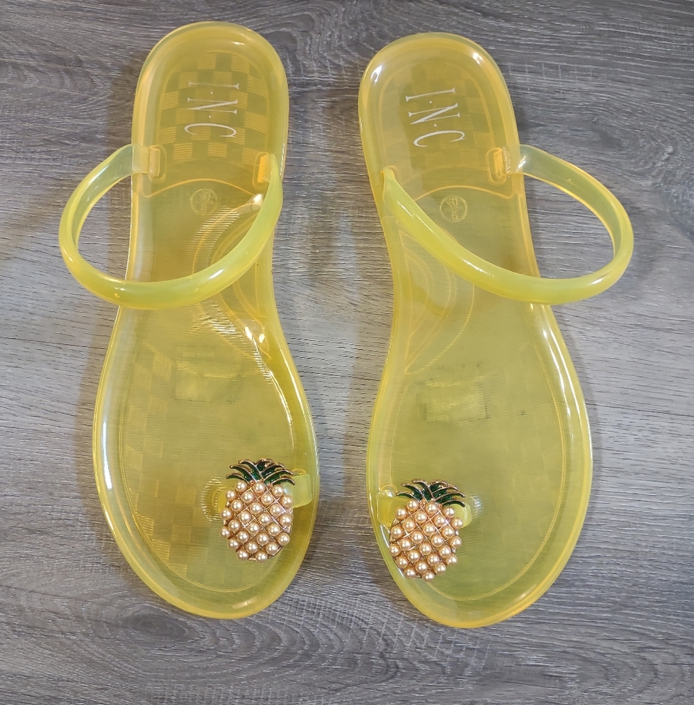 INC Yellow Jelly Tropical Sandals Pineapple Toe Y2K Summer Shoes